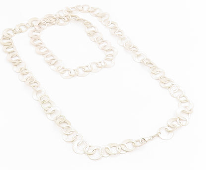 925 Sterling Silver Vintage Necklace Chunky Etched Geometric Circle Link  NE4744