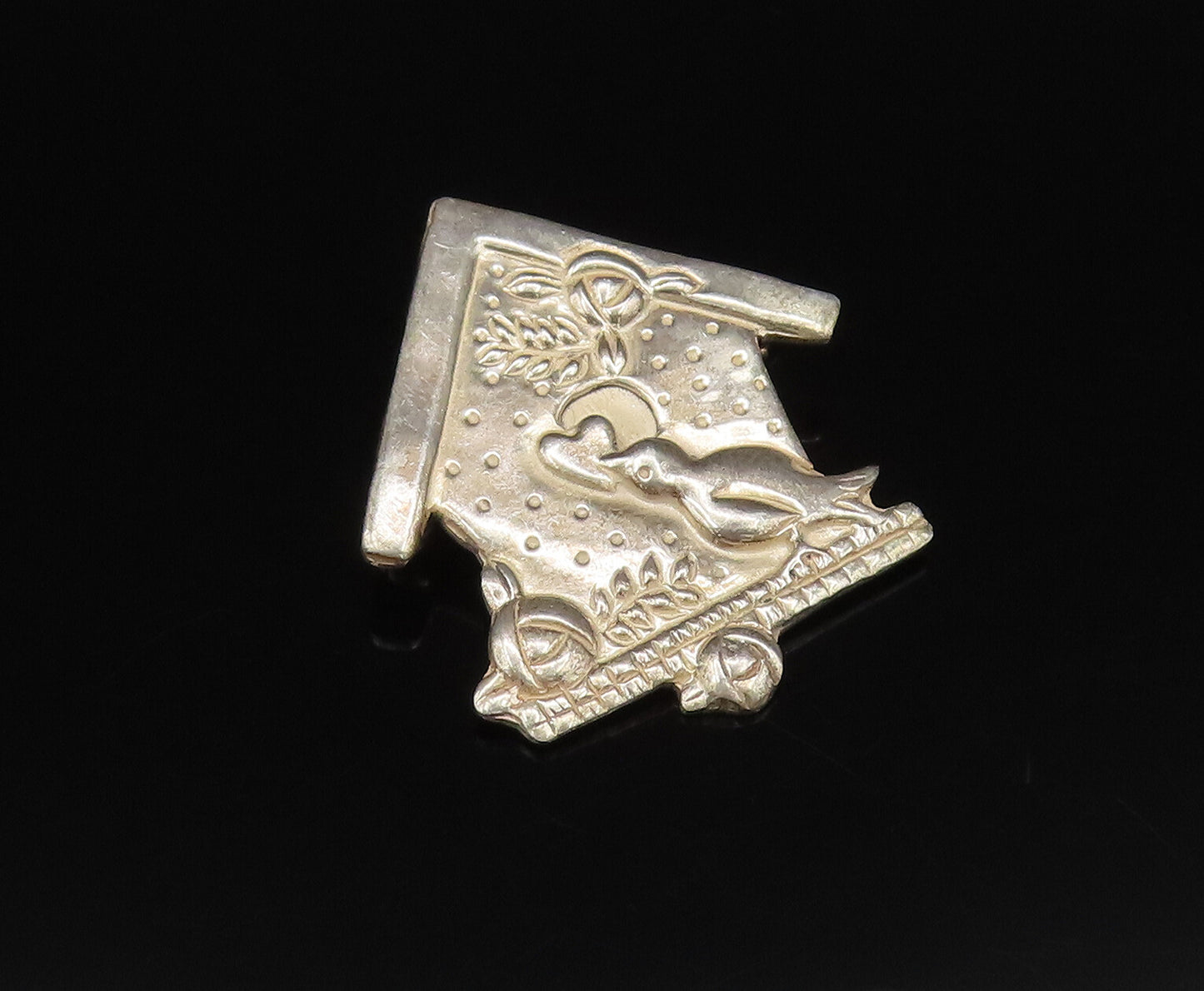 MARY ENGELBREIT 925 Silver  Vintage Etched Birdhouse Brooch Pin  BP10015