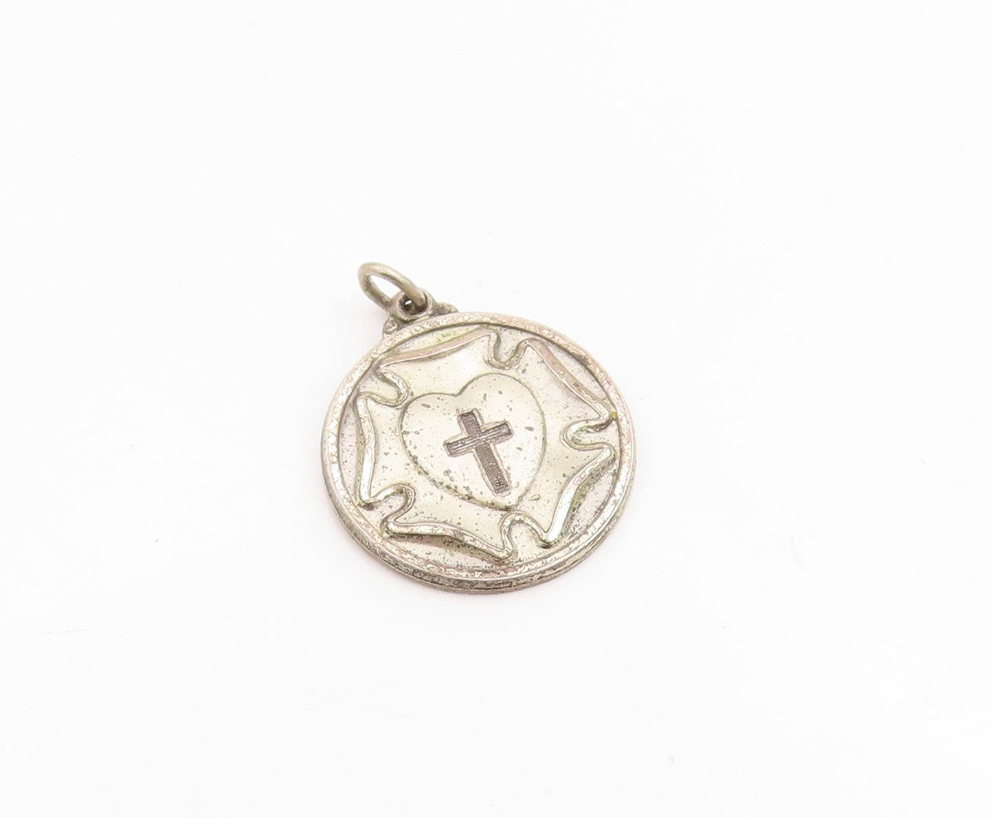 925 Sterling Silver Vintage Pendant Lutheran Rose Religious Cross Medal  PT25232
