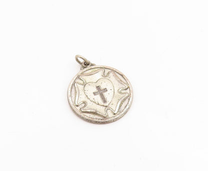 925 Sterling Silver Vintage Pendant Lutheran Rose Religious Cross Medal  PT25232