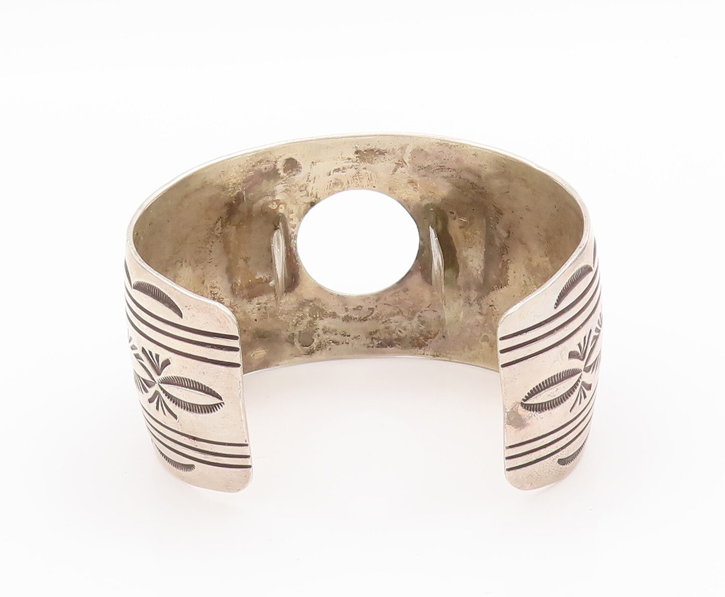 925 Sterling Silver Vintage Watch Cuff NAVAJO Solid Trible Design Carved  TR3772