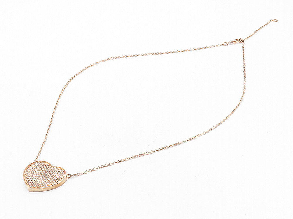 925 Silver  Topaz Encrusted Rose Gold Plated Love Heart Chain Necklace  NE1474