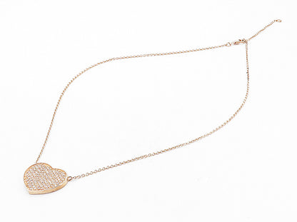 925 Silver  Topaz Encrusted Rose Gold Plated Love Heart Chain Necklace  NE1474