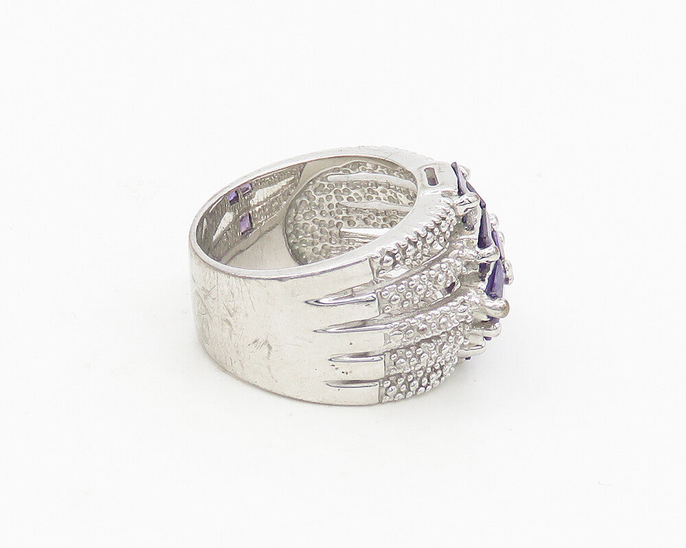 925 Sterling Silver  Shiny Purple Topaz Split Shank Band Ring Sz 7  RG18515