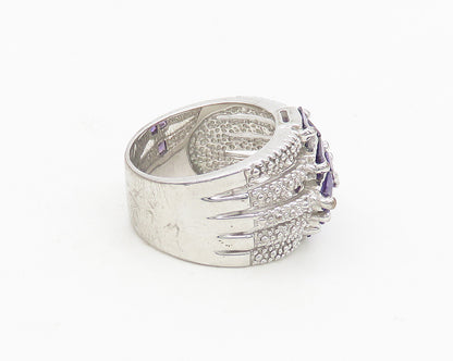 925 Sterling Silver  Shiny Purple Topaz Split Shank Band Ring Sz 7  RG18515