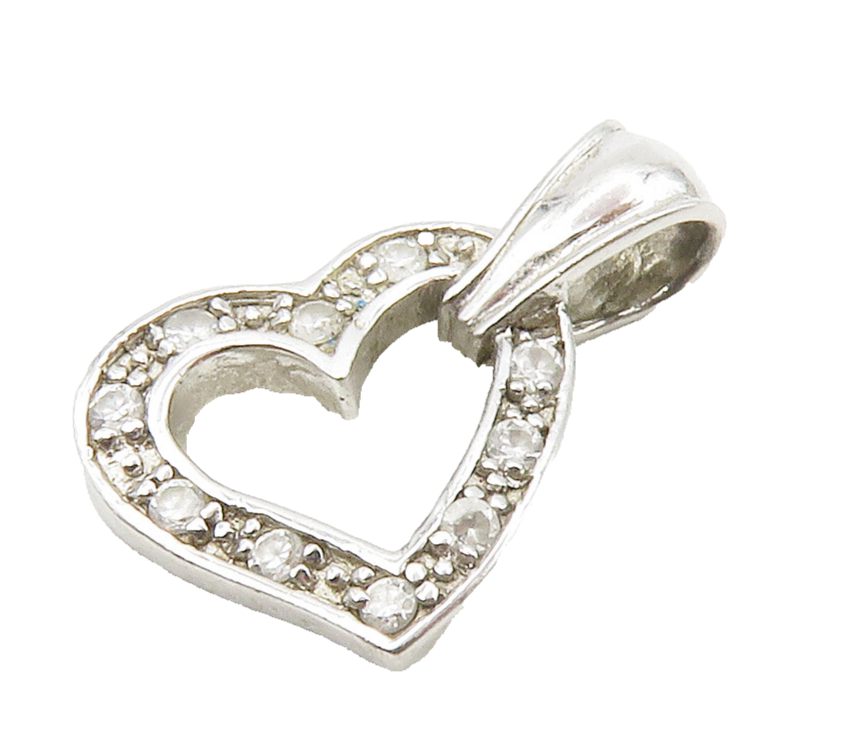925 Sterling Silver  Vintage Cubic Zirconia Open Love Heart Pendant  PT11646
