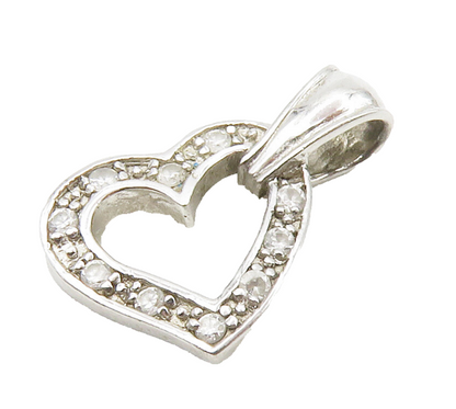 925 Sterling Silver  Vintage Cubic Zirconia Open Love Heart Pendant  PT11646
