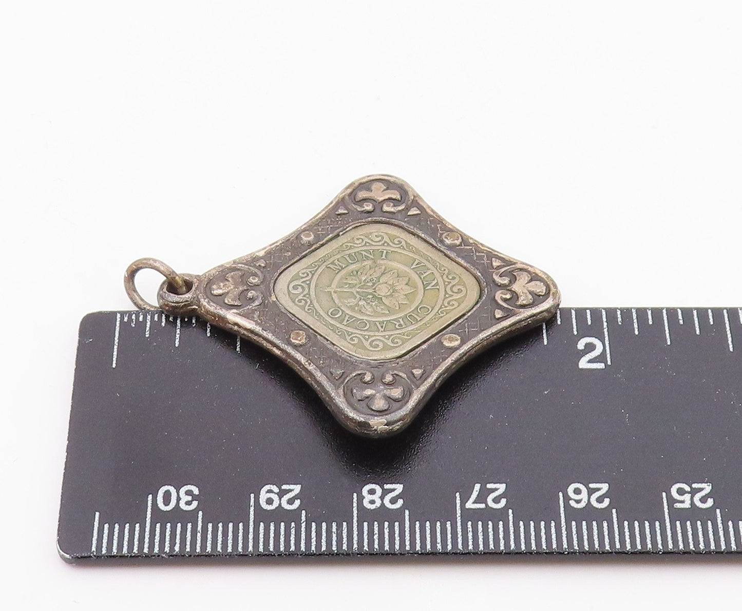 925 Sterling Silver  Vintage Curacao Orange Blossom 5ct Medal Pendant  PT21444