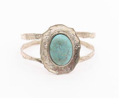 925 Sterling Silver  Vintage Cabochon Rough Gemstone Cuff Bracelet  BT8926