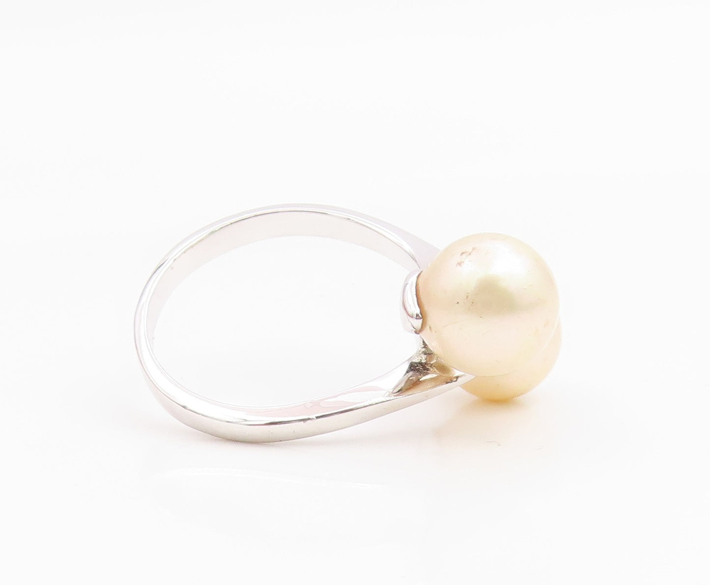 925 Sterling Silver Vintage Ring Round Pearl Elegant Bypass Band  Sz 7  RG35367