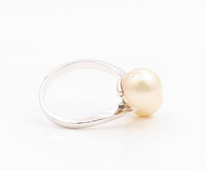 925 Sterling Silver Vintage Ring Round Pearl Elegant Bypass Band  Sz 7  RG35367