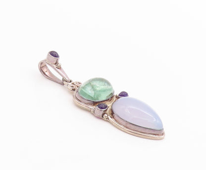 925 Sterling Silver Vintage Pendant SAJEN Large Cabochon Gemstones  PT24465
