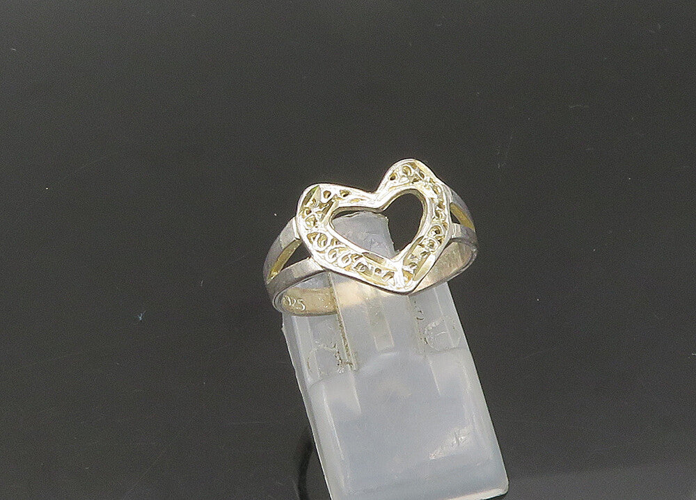 925 Sterling Silver  Vintage Diamond Cut Love Heart Band Ring Sz 7  RG21640