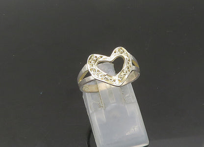 925 Sterling Silver  Vintage Diamond Cut Love Heart Band Ring Sz 7  RG21640