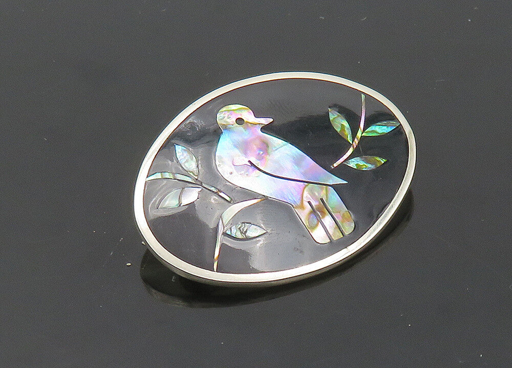 CII MEXICO 925 Sterling Silver Vintage Abalone Black Onyx Bird Brooch Pin BP8265