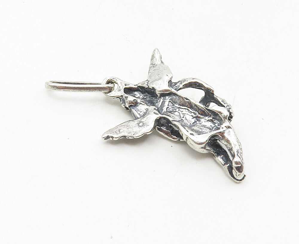 925 Sterling Silver  Vintage Shiny Sculpted Flying Angel Love Pendant  PT7047