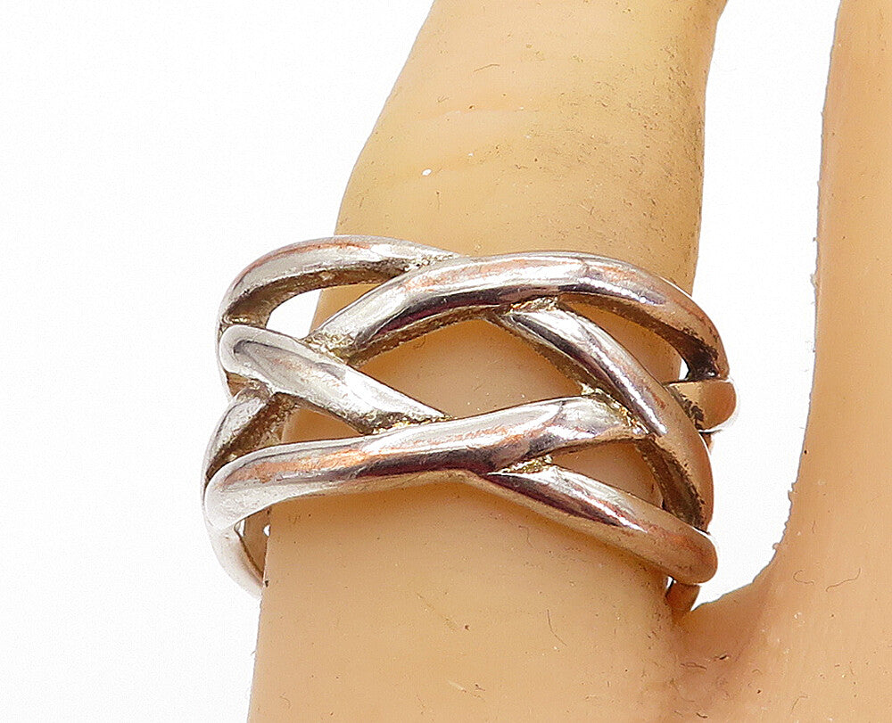 925 Sterling Silver  Vintage Shiny Open Braided Design Band Ring Sz 9  RG7460
