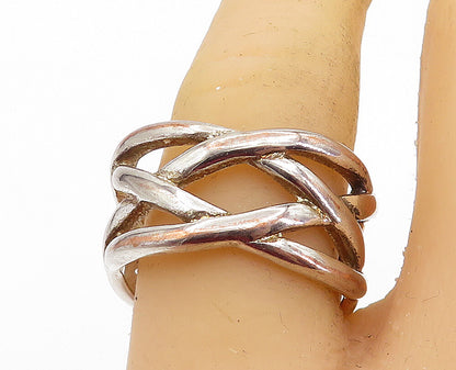 925 Sterling Silver  Vintage Shiny Open Braided Design Band Ring Sz 9  RG7460