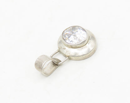 925 Sterling Silver  Vintage Faceted Cubic Zirconia Oval Pendant  PT14056
