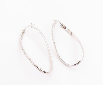 925 Sterling Silver Vintage Earrings Modernist Ribbon Twist Oval Hoops  EG14259