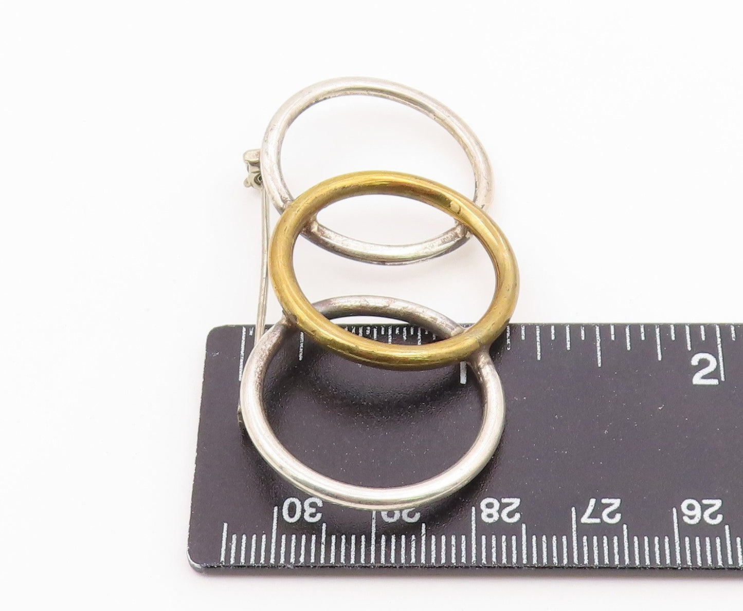 925 Silver  Vintage Two Tone Overlapping Open Circles Brooch Pin  BP9703