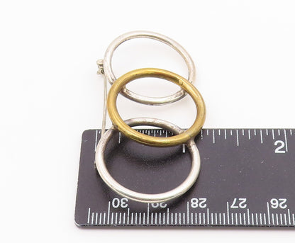 925 Silver  Vintage Two Tone Overlapping Open Circles Brooch Pin  BP9703