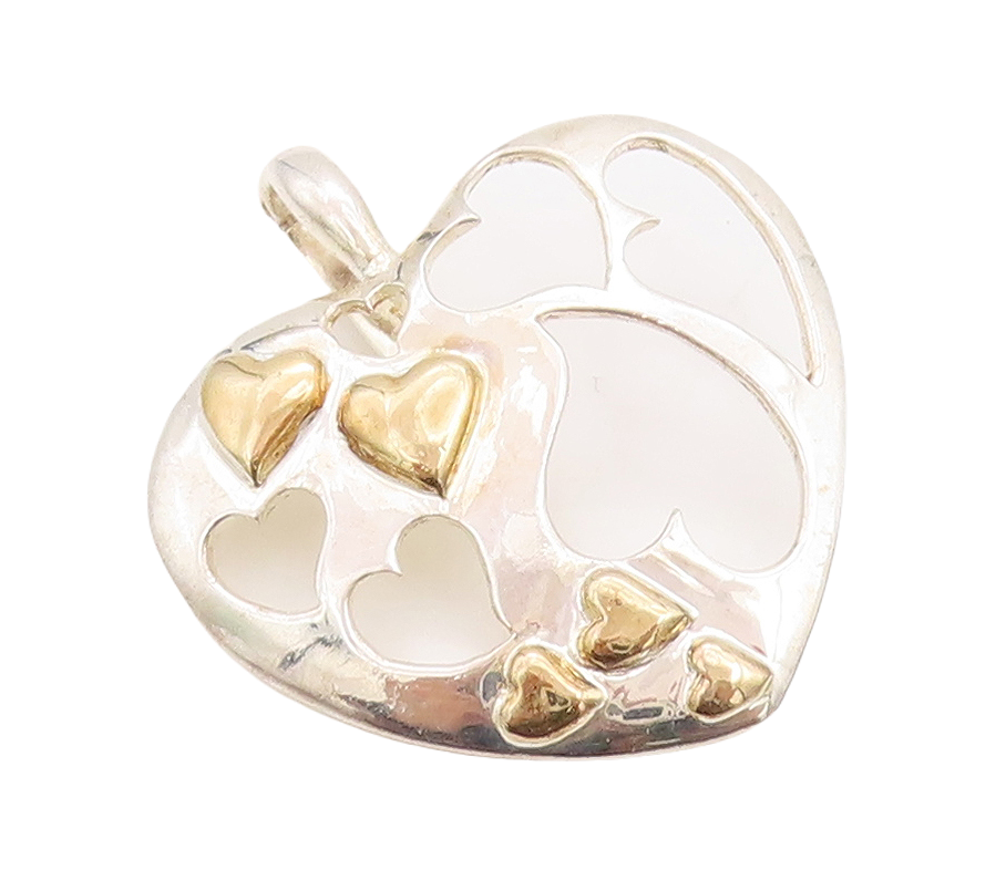 925 Sterling Silver Vintage Pendant Gold Plated Cutout Designer Heart  PT23513