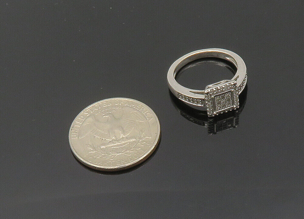 925 Sterling Silver  Vintage Genuine Diamonds Square Band Ring Sz 7  RG20418