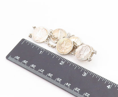 925 Sterling Silver Vintage Bracelet Modernist US One Dime Coin Link  BT12038
