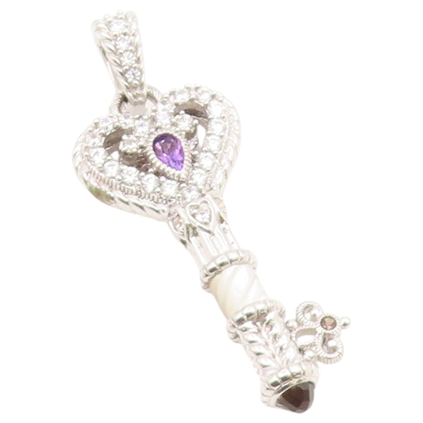 925 Sterling Silver Vintage Pendant JUDITH RIPKA Multi Gemstone Key  PT26661
