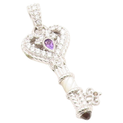 925 Sterling Silver Vintage Pendant JUDITH RIPKA Multi Gemstone Key  PT26661
