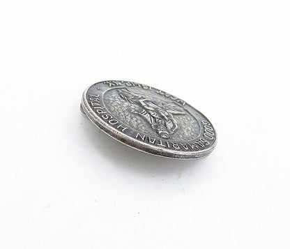 925 Sterling Silver  Vintage Oxidized Round Good Samaritan Brooch Pin  BP1510