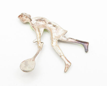 925 Sterling Silver  Vintage Enamel Coated Tennis Player Sport Pendant  PT8412
