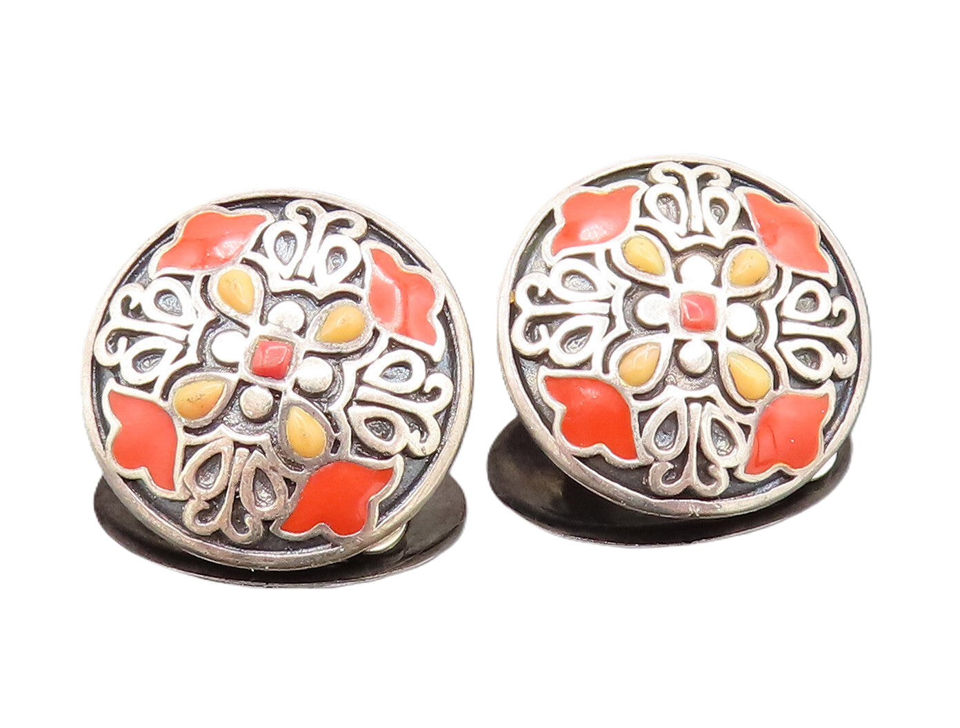 925 Silver  Vintage Enamel & Calcite Cross Detail Clip Back Earrings  EG12326