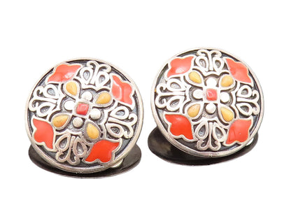 925 Silver  Vintage Enamel & Calcite Cross Detail Clip Back Earrings  EG12326