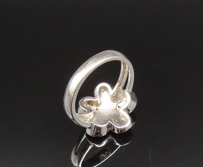 925 Silver  Vintage Genuine Diamonds & Engraved HOPE Flower Ring Sz 8  RG25603