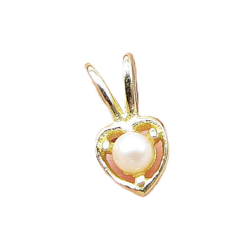 Gold Over 925 Sterling Silver Pearl Love Heart Slider Pendant  PT1189