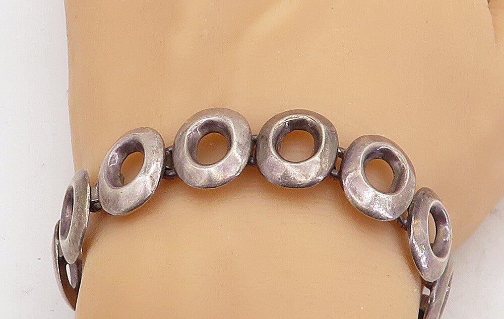 MEXICO 925 Sterling Silver  Vintage Dark Tone Open Oval Chain Bracelet  BT1944