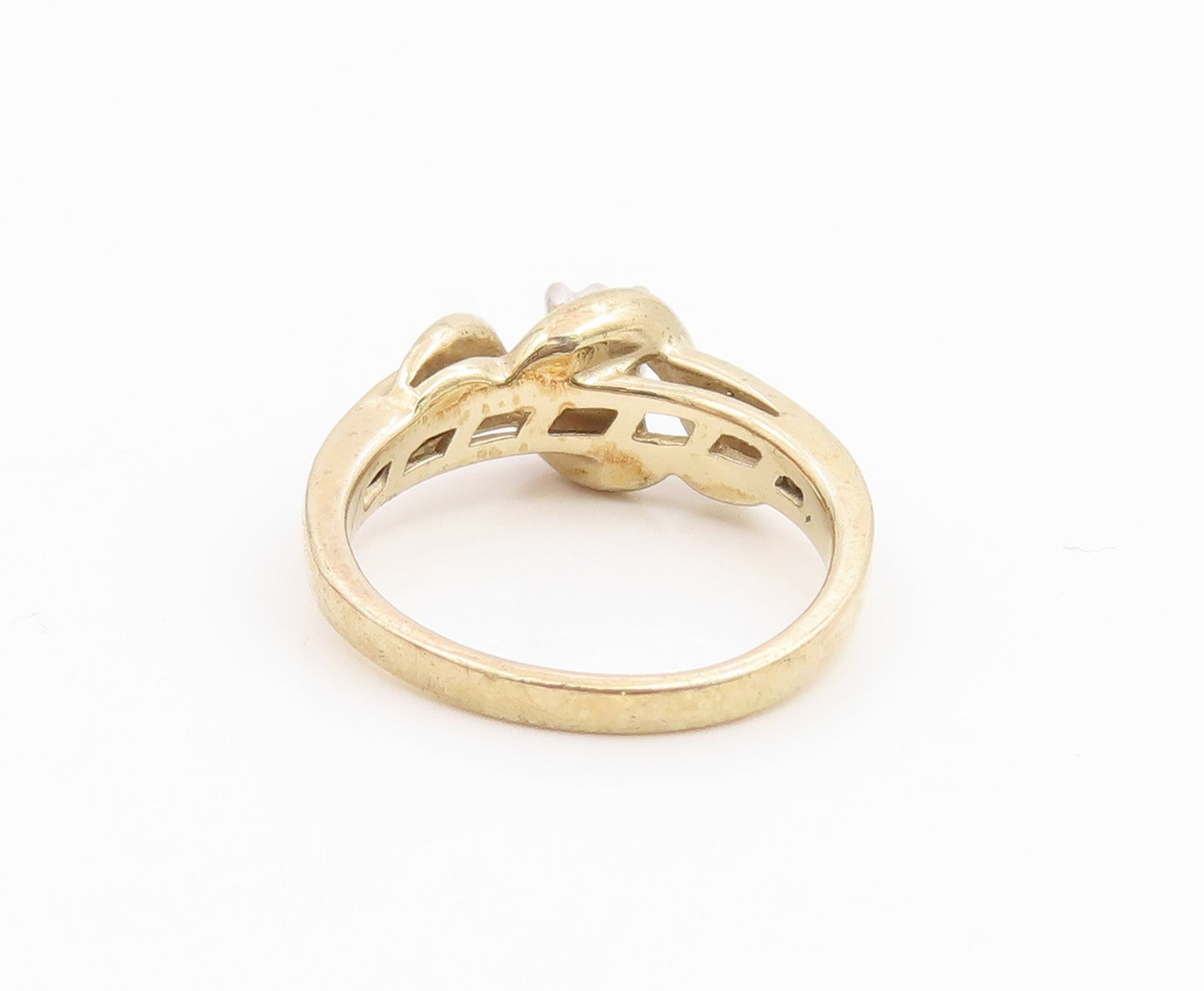 925 Sterling Silver Vintage Ring Gold Plated Real Diamonds Band  Sz 6.5  RG35383