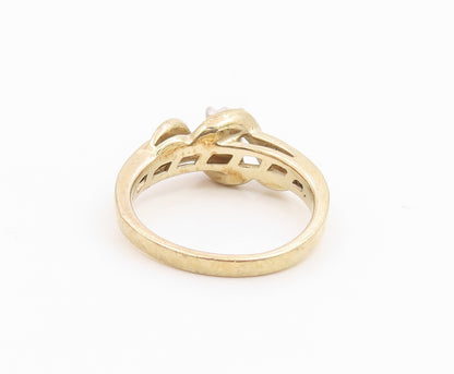 925 Sterling Silver Vintage Ring Gold Plated Real Diamonds Band  Sz 6.5  RG35383