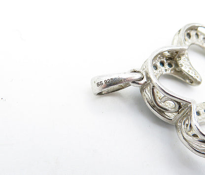 925 Sterling Silver  Vintage Genuine Blue & White Diamonds Pendant  PT2705