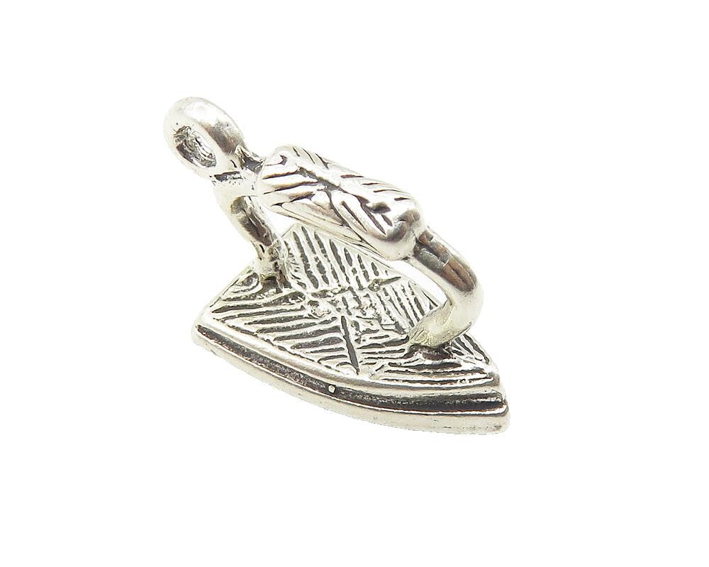 925 Sterling Silver  Vintage Shiny Etched Detail Iron Motif Pendant  PT8155