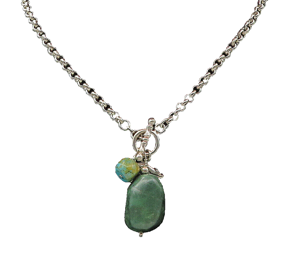 SHUBE 925 Sterling Silver  Vintage Jasper & Turquoise Chain Necklace  NE1978