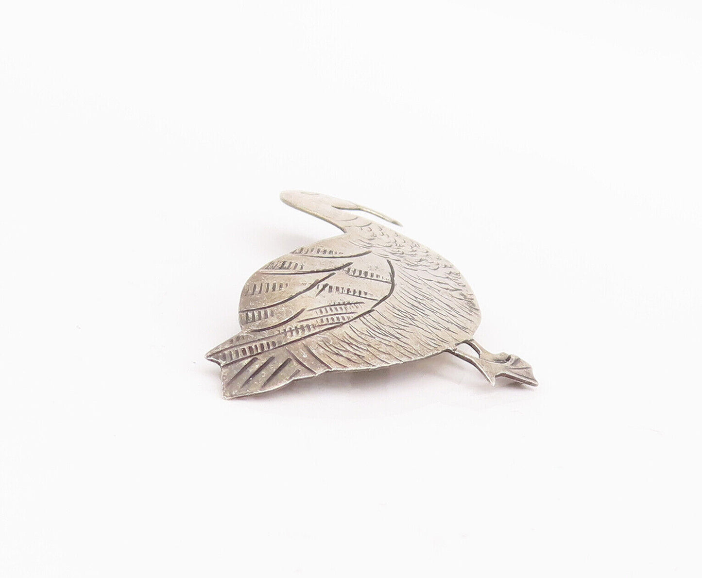 925 Sterling Silver Vintage Brooch Pin Minimalist Carved Walking Duck  BP10943