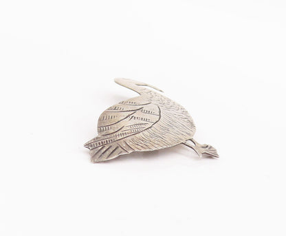 925 Sterling Silver Vintage Brooch Pin Minimalist Carved Walking Duck  BP10943