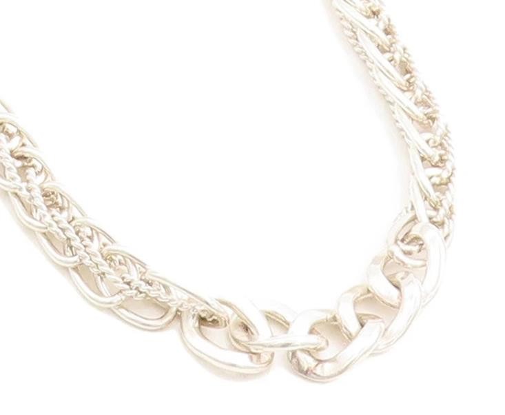 MEXICO 925 Sterling Silver  Vintage Shiny Twist Link Chain Necklace  NE1170