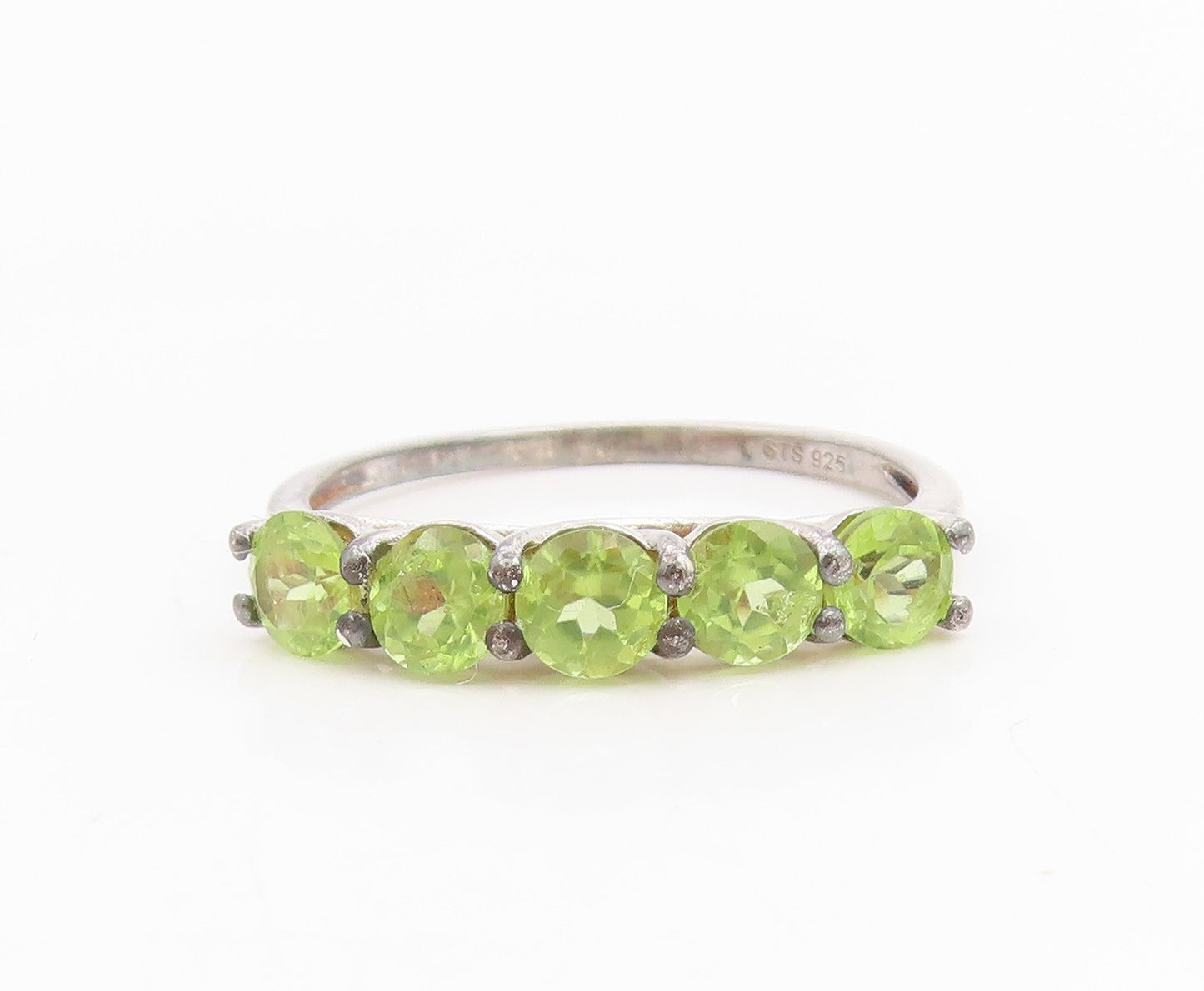 925 Sterling Silver Vintage Ring Five Stone Peridot Elegant Band  Sz 8  RG35032