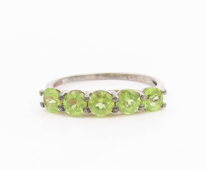 925 Sterling Silver Vintage Ring Five Stone Peridot Elegant Band  Sz 8  RG35032