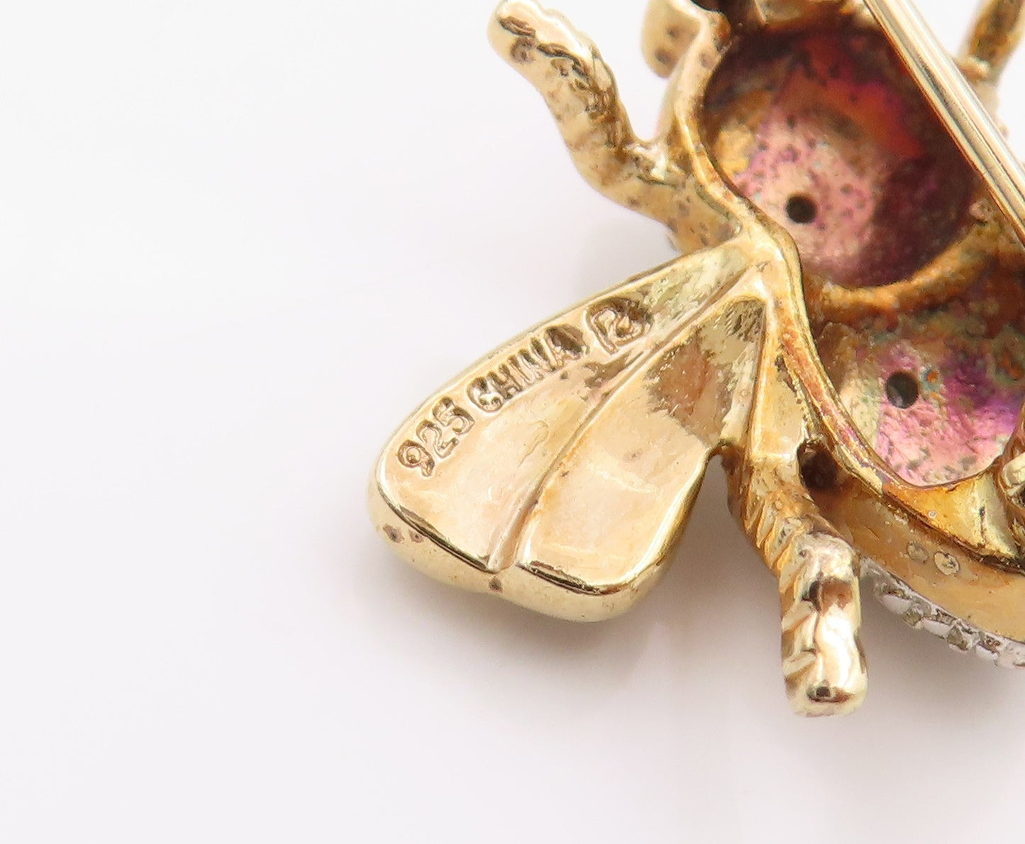 925 Sterling Silver Vintage Brooch Gold Plated CZ Honey Bee  BP11702