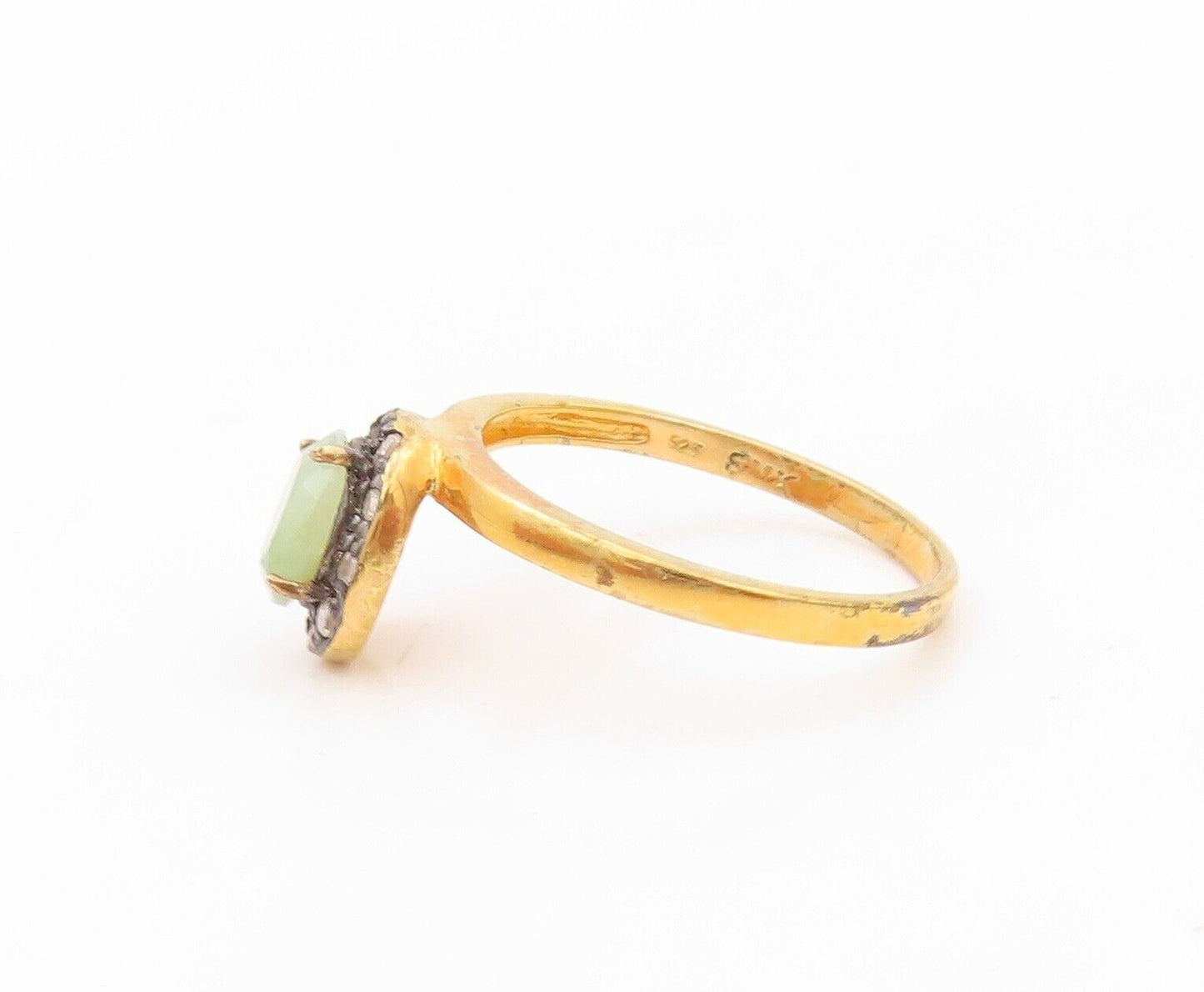 925 Sterling Silver Vintage Ring Gold Plated Diamonds & Gemstones  Sz 8  RG30312